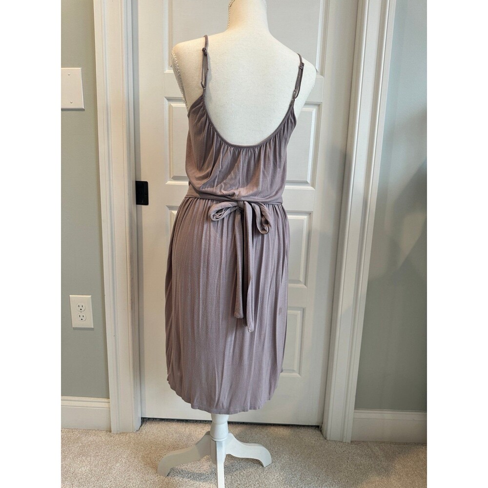 o The Max Boho Mauve Ruffle Neck Midi Dress Ruched Waist XS - Picture 2 of 6